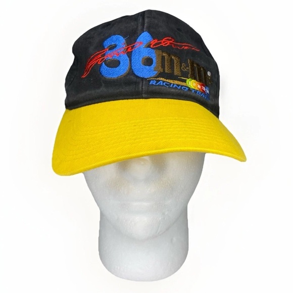 Vintage NASCAR M&M Racing Ernie Irvan 36 Black Yellow Hat Baseball Cap - Picture 1 of 7